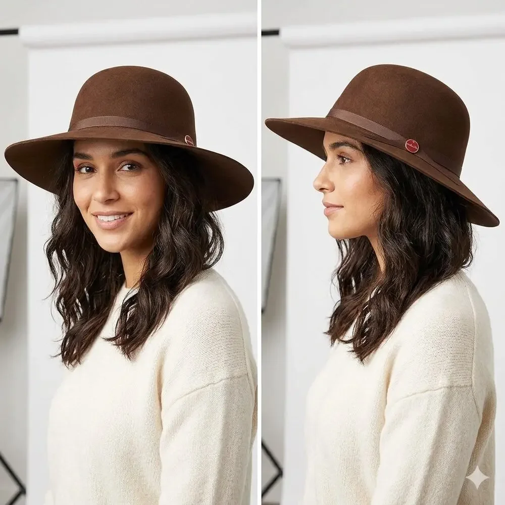 Brown wide-brimmed hat by Anne Klein - Picture 1 of 7